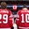 MINSK, BELARUS - MAY 12: Canada's Nathan MacKinnon #29 and Brayden Schenn #10 enjoy the national anthem after a 4-3 victory over Team Czech Republic during preliminary round action at the 2014 IIHF Ice Hockey World Championship. (Photo by Richard Wolowicz/HHOF-IIHF Images)